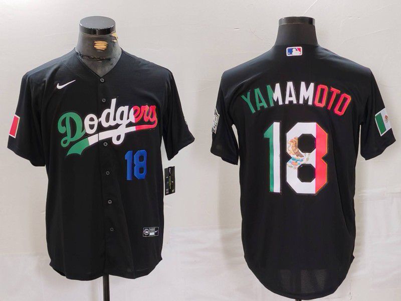 Men Los Angeles Dodgers #18 Yamamoto Black Fashion Nike Game MLB Jersey style 7012